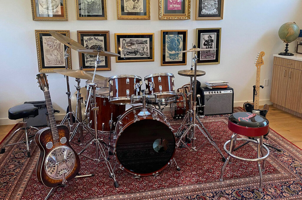 After my visit, Paul unpacked his drum kit.
