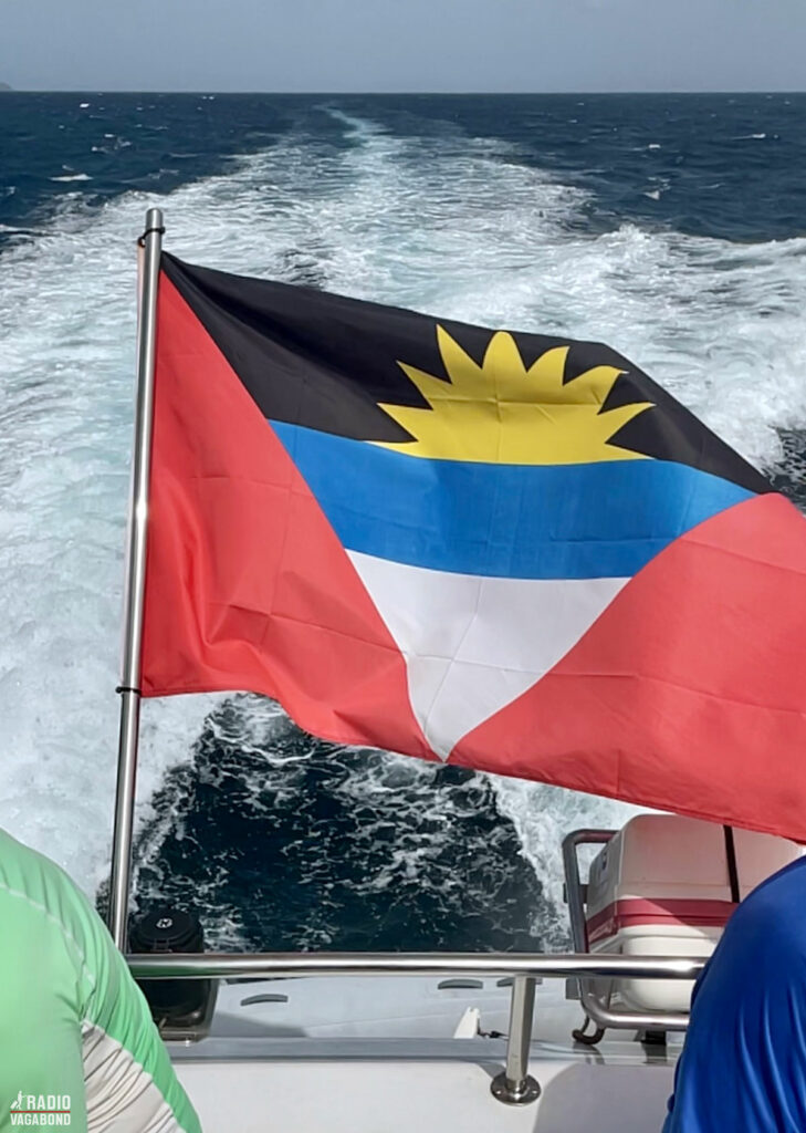 Stunning Antigua & Barbuda flag on the catamaran