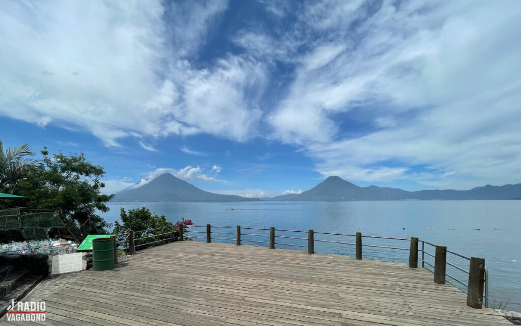 The beautiful Lake Atitlán surrounded by mountains and volcanos.