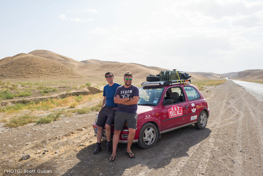 Scott and his brother Drew drove from London to Mongolia in a tiny older Nissan Micra. PHOTO: Scott Gurian