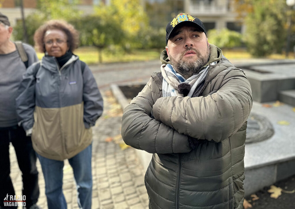 Max Rozenfeld taking us on a walking tour around the streets of Kharkiv